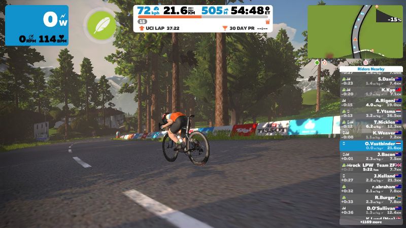 Are you going faster than 56 km/h downhill while keeping your legs still? Your avatar automatically takes the nice aerodynamic supertuck position for more speed.